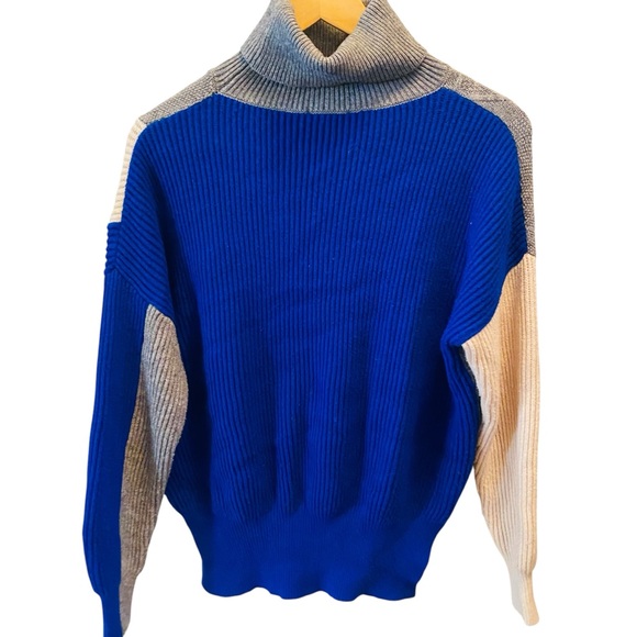 Vici Sweater Womens Colorblock Relaxed Fit Turtleneck Cable Knit Small Cozy Soft - Picture 2 of 4